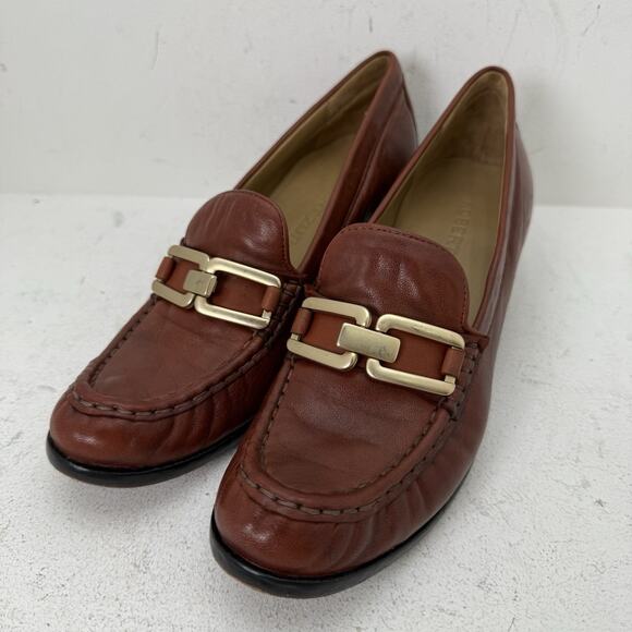 Robert Zur Brown Leather Heeled Loafer Gold Women's Size 9.5 - Picture 2 of 9